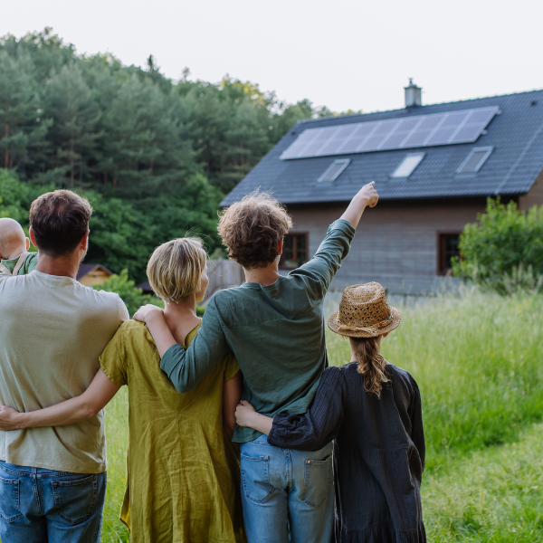 Familie vor Haus